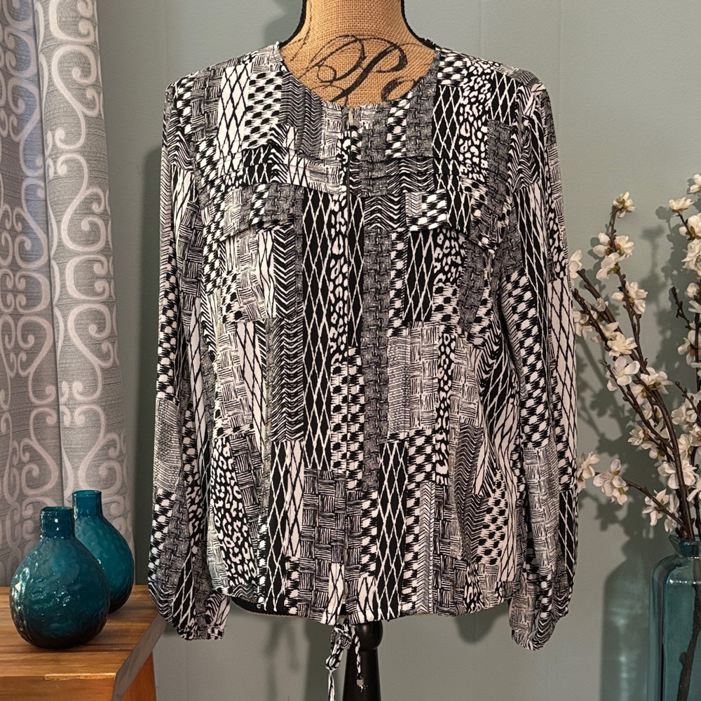 Ruby Rd. Geometric Cinched Waist Blouse